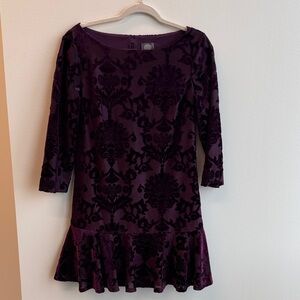 Vince Camuto Deep Purple Velvet Long Sleeve Dress